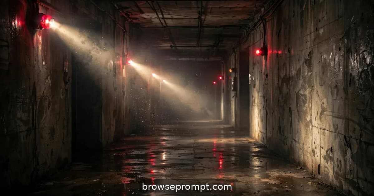 Special-forces operator breaching a bunker corridor in muzzle-flash strobes, cinematic still.