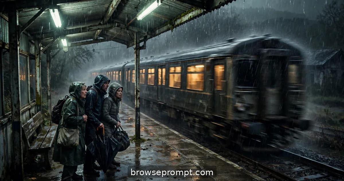 Horror film still: train platform cam, steeped in missed-escape dread.
