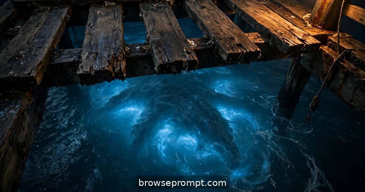 Chilling cover art of something under the pier with a oceanic insignificance atmosphere.