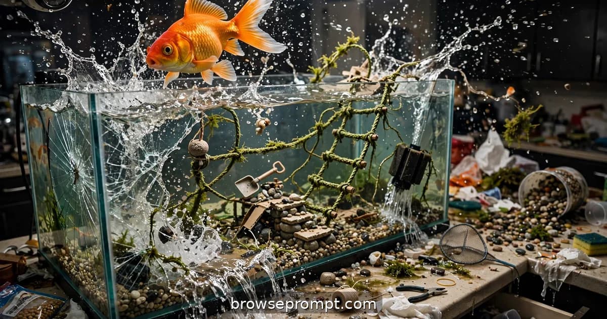 Comedic cover art: security-cam footage reveals a goldfish's elaborate nightly escape attempts, narrated like a prison-break thriller.