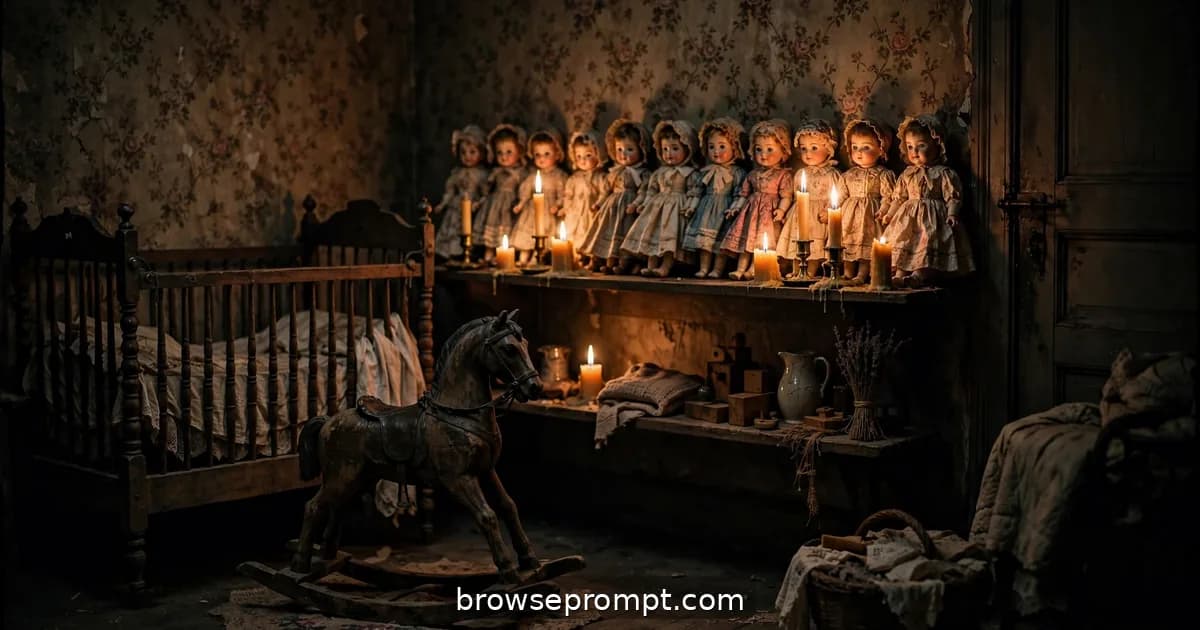 Horror film still: the victorian nursery, steeped in suffocating, historical dread.