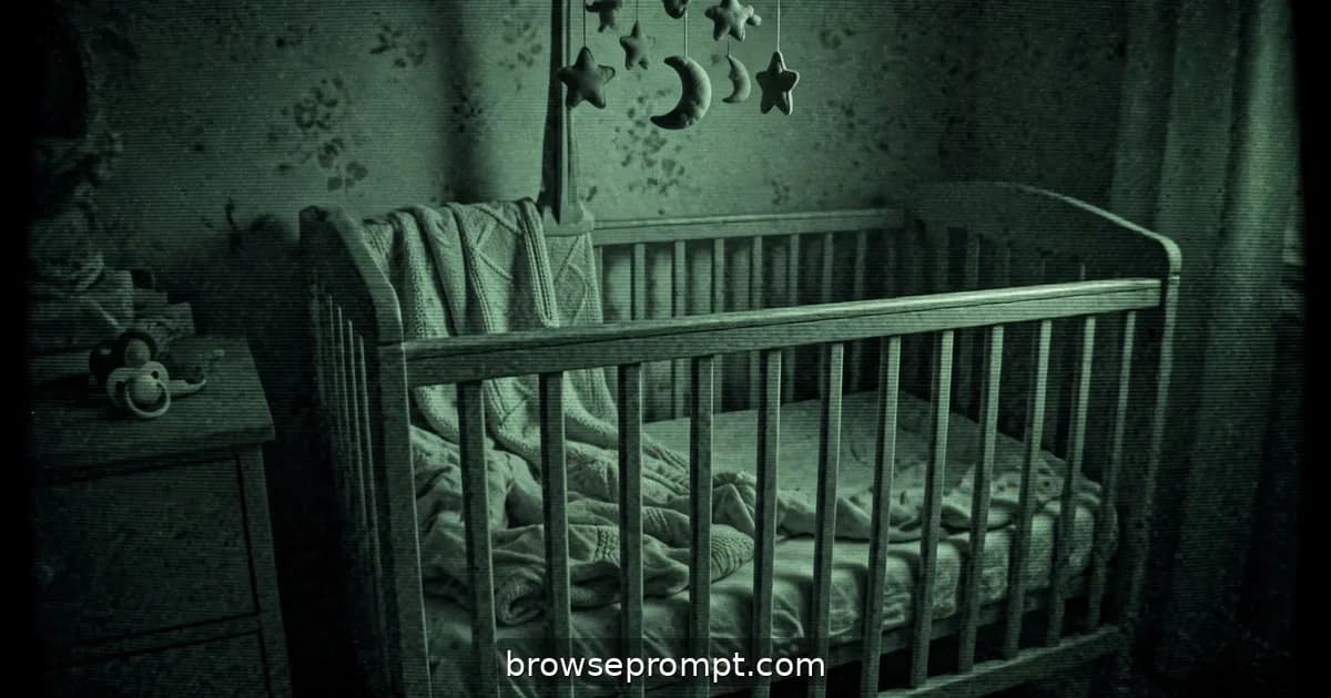 Chilling cover art of nursery monitor static with a parental nightmare, intimate dread atmosphere.