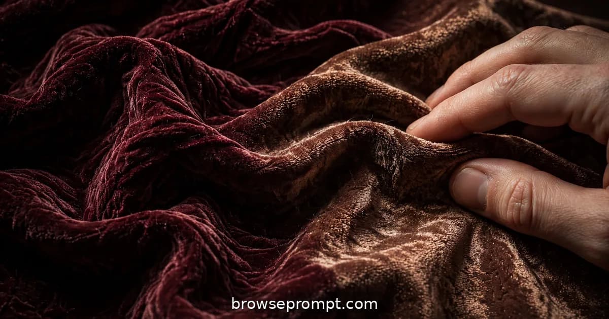 Crushed burgundy velvet folds roll like desert dunes under a raking spotlight shifting from shadow to blaze.