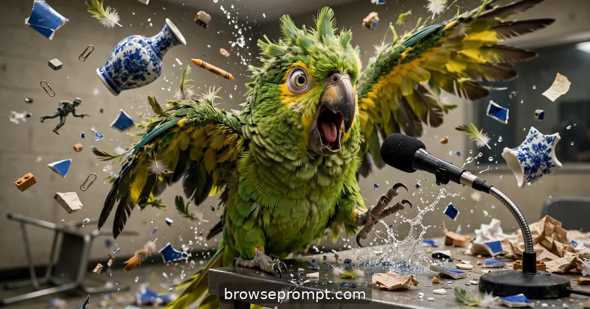 Comedic cover art: a family's parrot witnessed the kids breaking a vase, and interrogation footage shows him repeating the incriminating evidence word for word.
